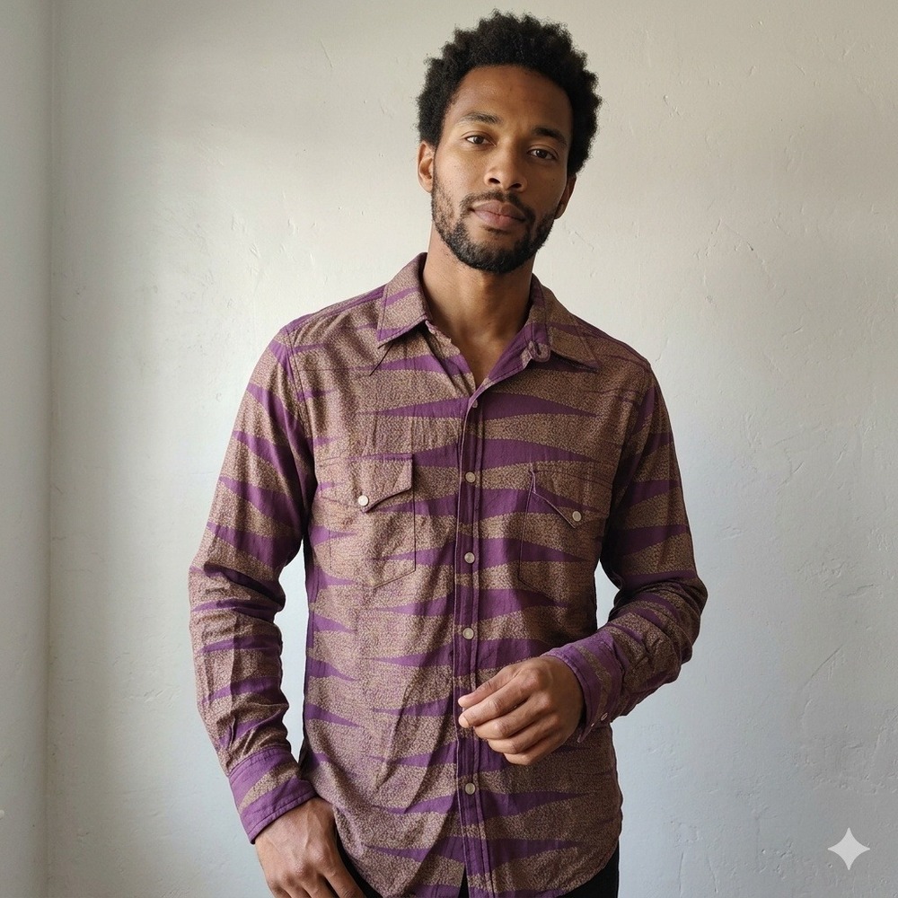 Manaola Shirt Mens‎ XS Purple Tiger Print Rayon Western Long Sleeve Rockabilly
